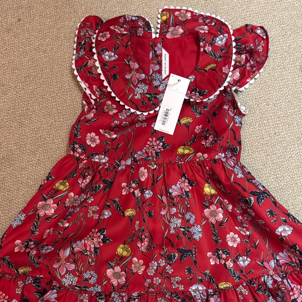 Janie and Jack Floral Red Dress with Ruffled Sleeves